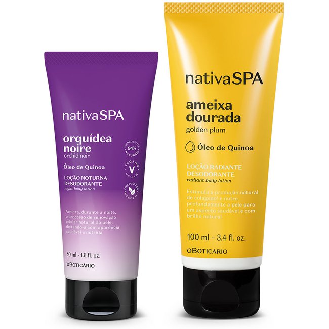 Combo Nativa SPA: Loção Radiante Corporal Ameixa Dourada 100ml + Loção Noturna Orquídea Noire 50ml