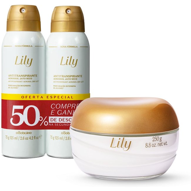 Combo Lily: Creme Acetinado Hidratante Corporal 250g + Desodorante Antitranspirante 2x75g/125ml
