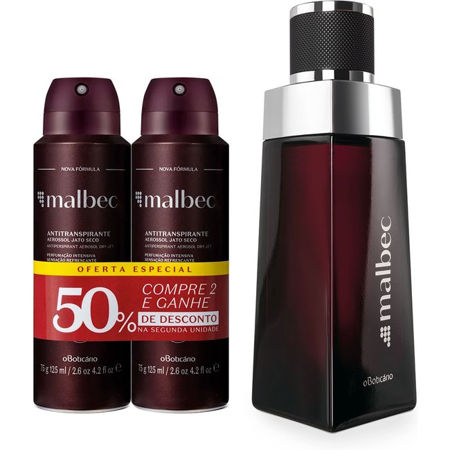 Combo Malbec: Desodorante Colônia 100ml + Desodorante Antitranspirante 2x75g/125ml