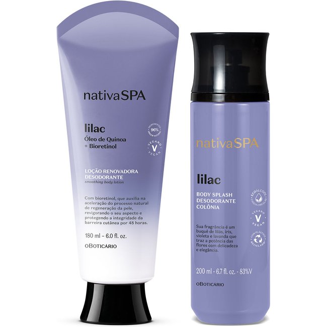 Combo Básico Nativa Spa Lilac: Loção Corporal 180ml + Body Splash 200ml