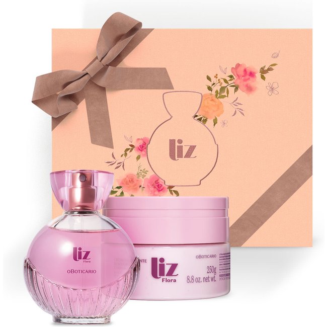 Combo Presente Liz Flora: Desodorante Colônia 100ml + Hidratante Desodorante 250g + Caixa de Presente