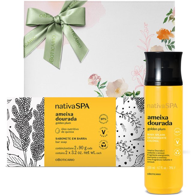 Combo Presente Nativa SPA Ameixa Dourada: Body Splash 200ml + Sabonetes 2x90g + Caixa de Presente