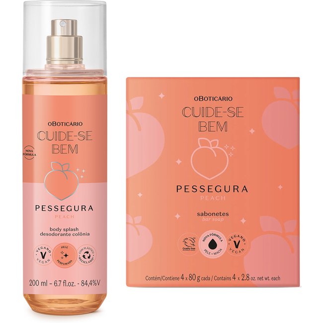 Combo Cuide-se Bem Pessegura: Body Splash 200ml + Sabonete em Barra 4x80g