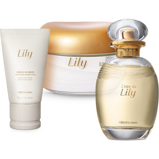 Combo Lily: Desodorante Colônia 75ml + Creme Acetinado Desodorante Corporal 250g + Creme para Mãos 50g