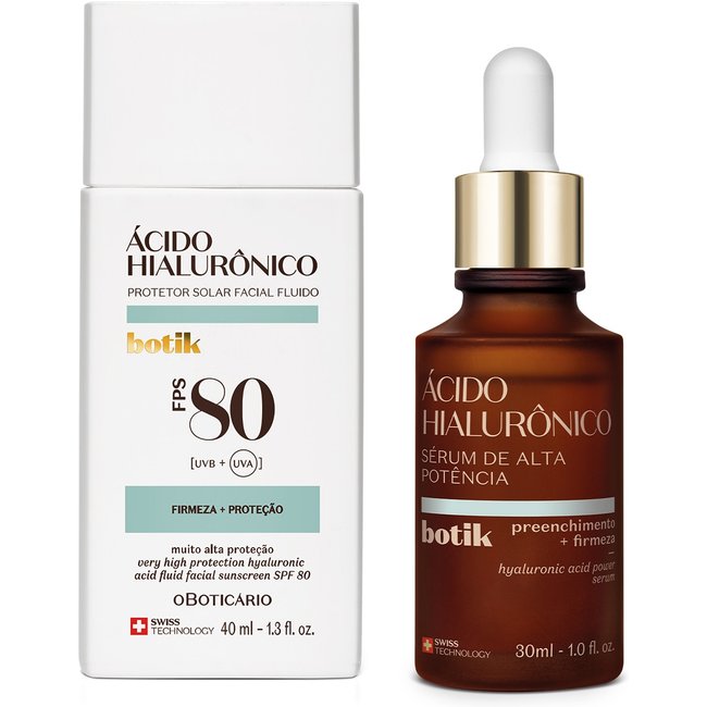 Combo Botik Ácido Hialurônico: Protetor Solar FPS 80 40ml + Sérum Facial de Alta Potência 30ml