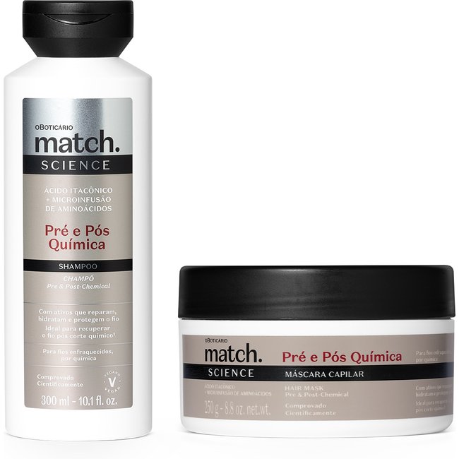 Combo Match Science Pré e Pós-Química: Shampoo 300ml + Máscara Capilar 250g