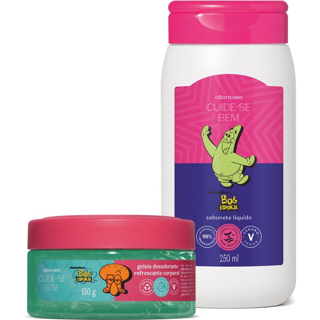 Combo Cuide-se Bem Bob Esponja E Amigos: Geleia Corporal Lula Molusco 150g + Sabonete Líquido Patrick Estrela 250ml