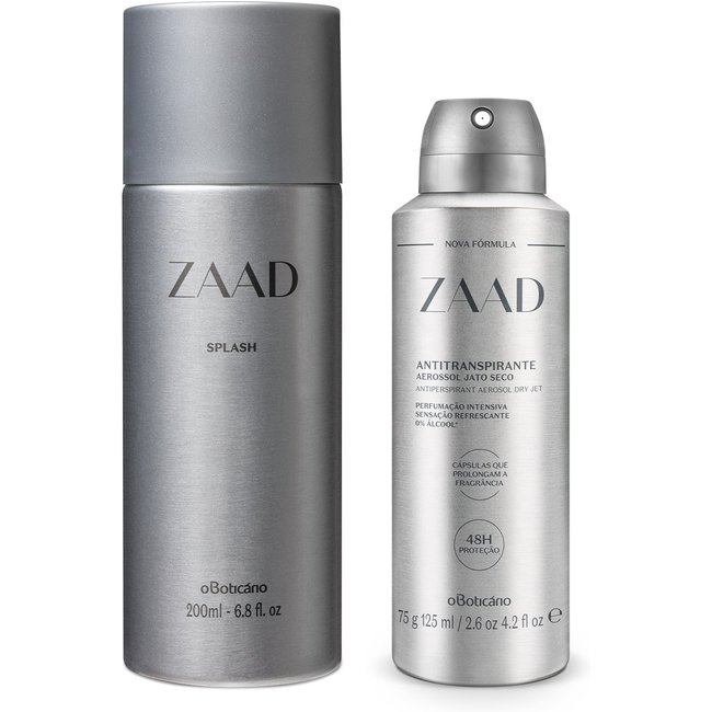 Combo Zaad: Body Splash Desodorante Colônia 200ml + Desodorante Antitranspirante Aerossol 75g/125ml