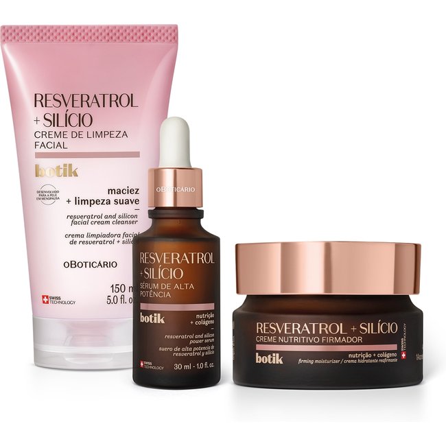 Combo Botik Resveratrol E Silício: Creme de Limpeza Facial 150ml + Sérum Facial 30ml + Creme Nutritivo Firmador 40g