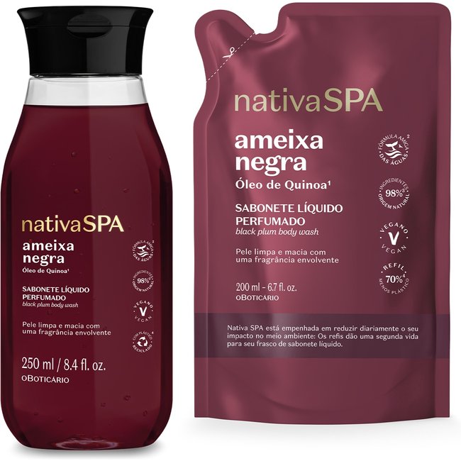 Combo Nativa Spa Ameixa Negra: Sabonete Líquido Perfumado 250ml + Refil 200ml