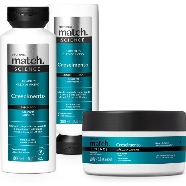 Combo Match Science Crescimento: Shampoo 300ml + Condicionador 280ml + Máscara Capilar 250g