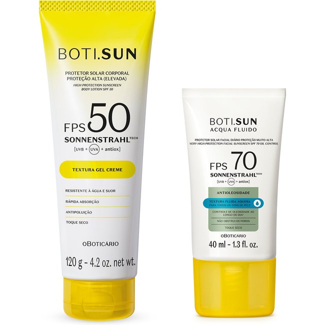 Combo Protetor Solar Boti.Sun: Corporal FPS50 120G + Facial Antioleosidade FPS70 40ml