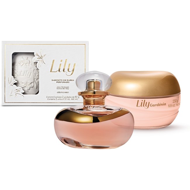 Combo Lily Gardénia: Eau De Parfum 75ml + Creme Acetinado Corporal 250g + Sabonete em Barra 2x90g