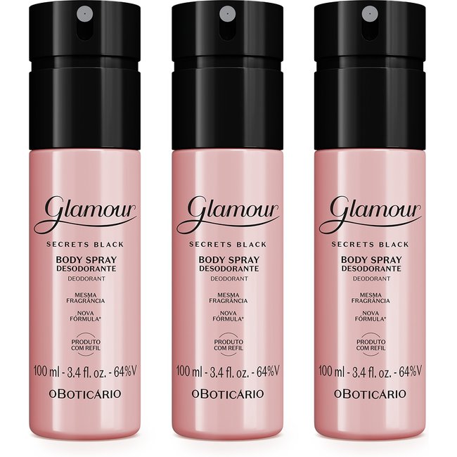 Combo Body Spray Glamour Secrets Black (3 itens)