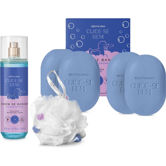 Combo Cuide-se Bem Show de Banho: Body Splash 200ml + Sabonetes em Barra 4x80g + Esponja de Banho