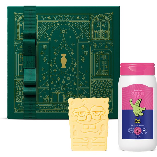 Combo Presente Cuide-se Bem Bob Esponja: Sabonete Líquido 250ml + Sabonete em Barra 2x 100g + Caixa Presenteável