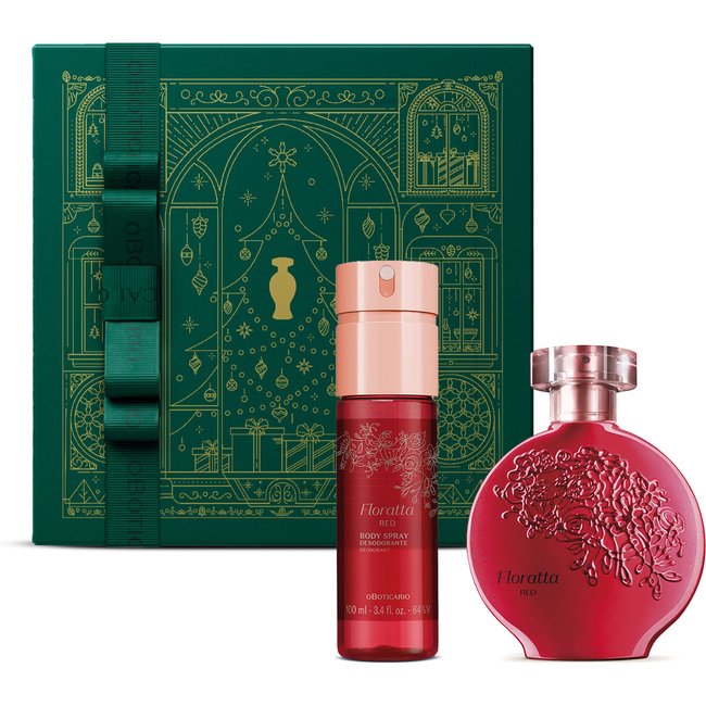 Combo Presente Floratta Red: Desodorante Colônia 75ml + Body Spray 100ml + Caixa Presenteável