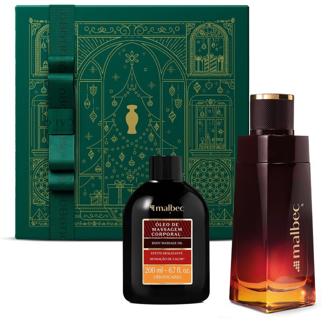 Combo Presente Malbec X: Desodorante Colônia 100ml + Óleo de Massagem 200ml+ Caixa Presenteável