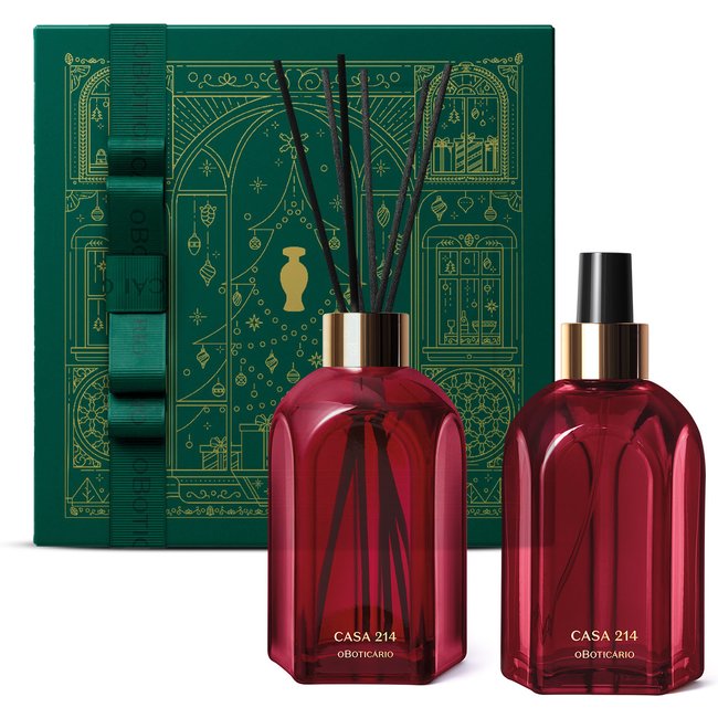 Combo Casa 214 Gardênia Imperial: Difusor de Ambiente com Varetas 250ml + Aromatizador de Ambiente em Spray 250ml + Caixa de Presente
