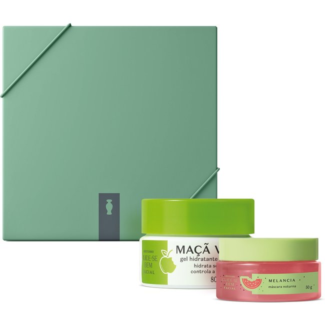 Combo Presente Cuide-se Bem Feira: Hidratante Facial Maçã Verde 80g + Máscara Facial Melancia 50g + Caixa Presenteável