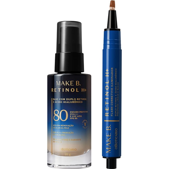 Combo Make B. Retinol H+: Base Líquida Cor 20 26g + Corretivo Líquido Cor 70 2,5g
