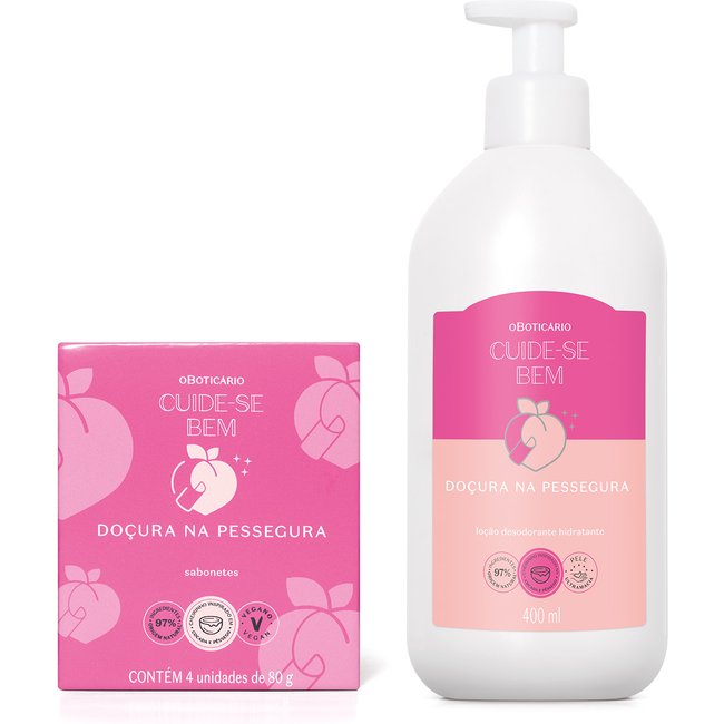 Combo Cuide-se Bem Doçura na Pessegura: Loção Corporal 400ml + Sabonetes em Barra 4x80g