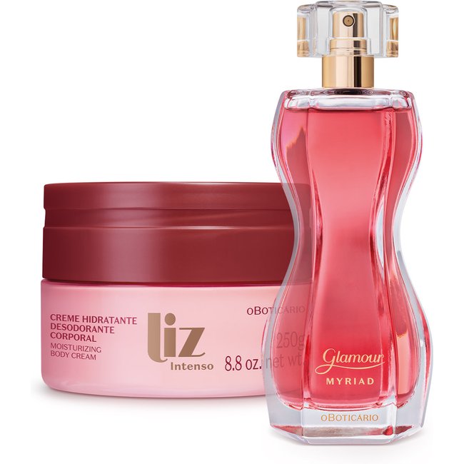 Combo Desodorante Colônia Glamour Myriad 75ml + Creme Hidratante Desodorante Corporal Liz 250g