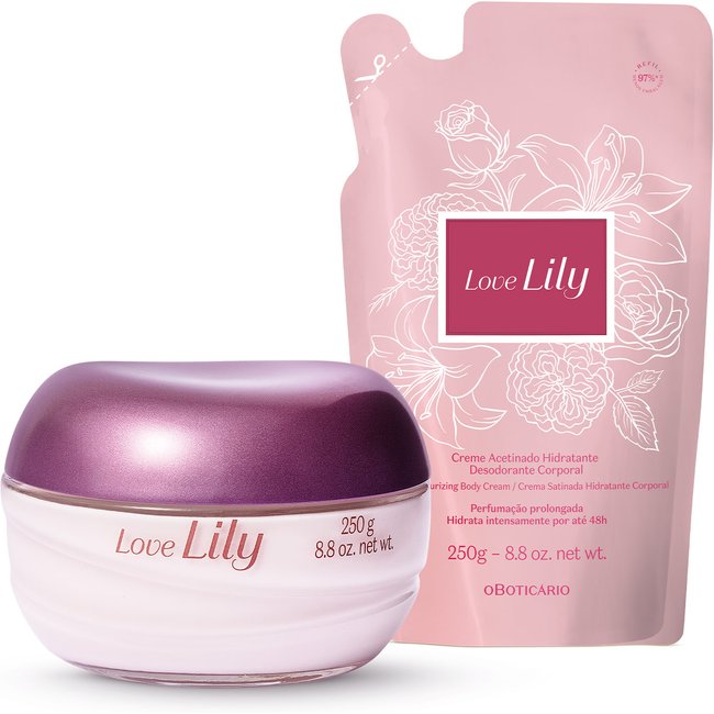 Combo Love Lily: Creme Acetinado Corporal 250g + Refil 250g
