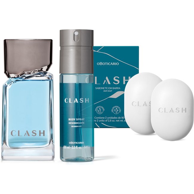 Combo Clash: Desodorante Colônia 100ml + Sabonete em Barra 2x80g + Body Spray 100ml