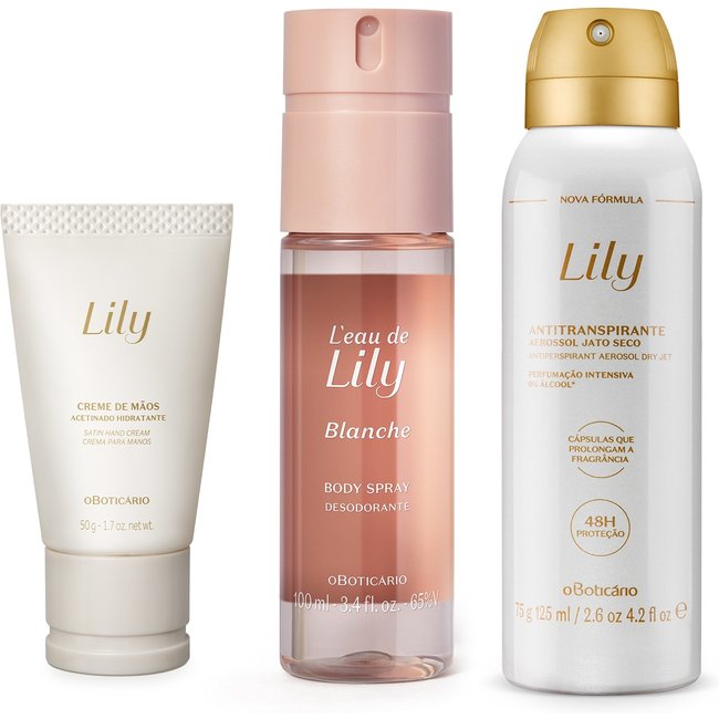 Combo Lily: Body Spray 100ml + Creme Para as Mãos 50g + Desodorante Antitranspirante 75g