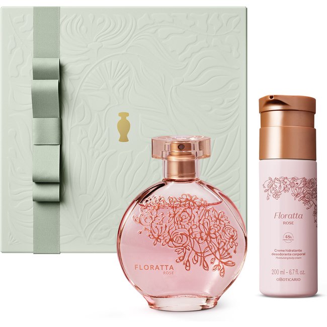 Combo Presente Dia das Mães Floratta Rose: Desodorante Colônia 75ml + Creme Corporal 200ml + Caixa de Presente