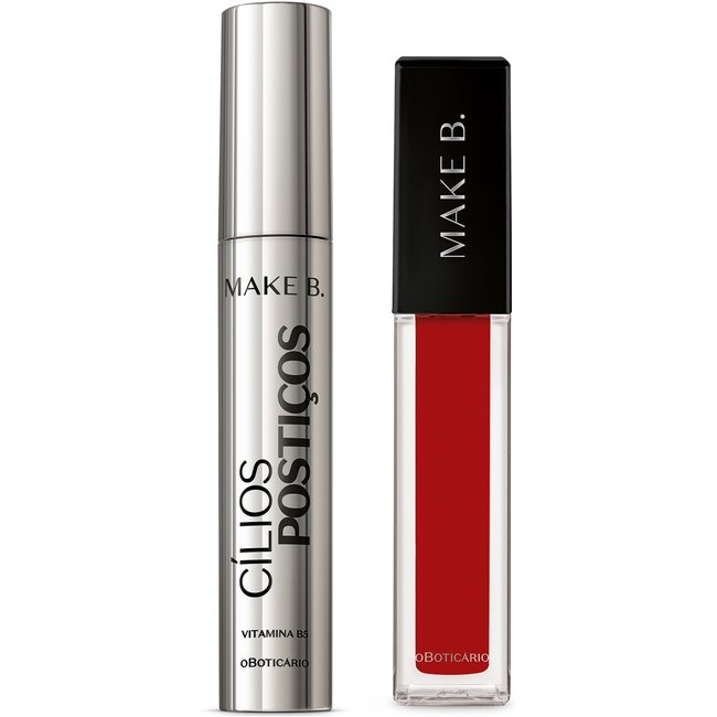 Combo Make B.: Máscara de Cílios 12g + Batom Líquido Vermelho 5ml