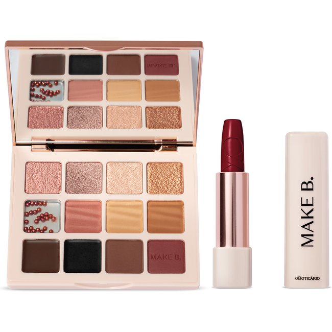 Combo Make B. Urban Ballet: Paleta de Sombras 14,4g + Batom Vermelho 3,6g