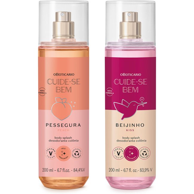 Combo Body Splash Cuide-se Bem: Pessegura 200ml + Beijinho 200ml