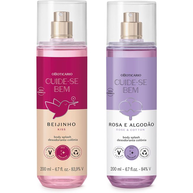 Combo Body Splash Cuide-se Bem: Beijinho 200ml + Rosa e Algodão 200ml