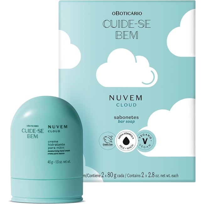 Combo Cuide-se Bem Nuvem: Creme Para as Mãos 45g + Sabonete em Barra 2x80g