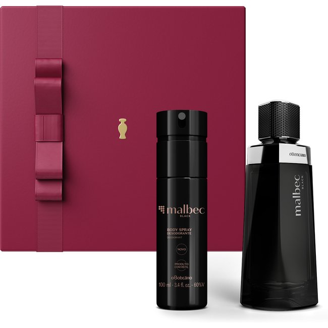 Combo Presente Malbec Black: Desodorante Colônia 100ml + Body Spray 100ml+ Caixa de Presente