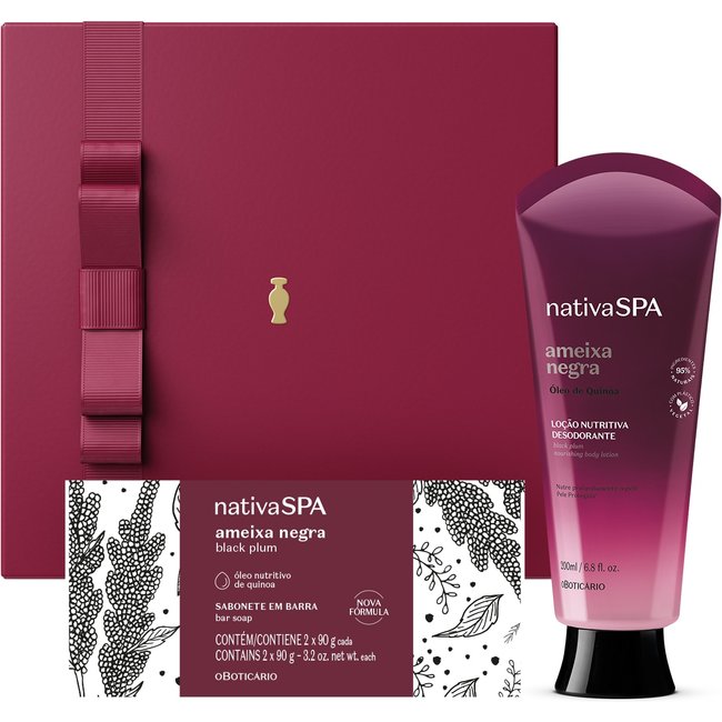 Combo Presente Nativa Spa Ameixa Negra: Loção Nutritiva 200ml + Sabonetes em Barra 2x90g