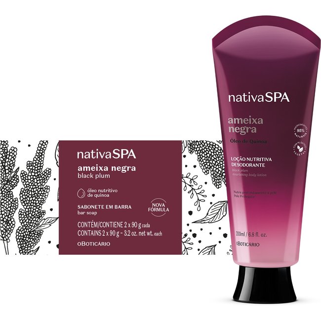 Combo Nativa Spa Ameixa Negra: Loção Nutritiva 200ml + Sabonetes em Barra 2x90g