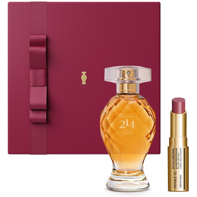 Combo Presente Feminino: Eau de Parfum Sevilla Dorada Floral Frutal 75ml + Batom Rosa Make B. + Caixa de Presente