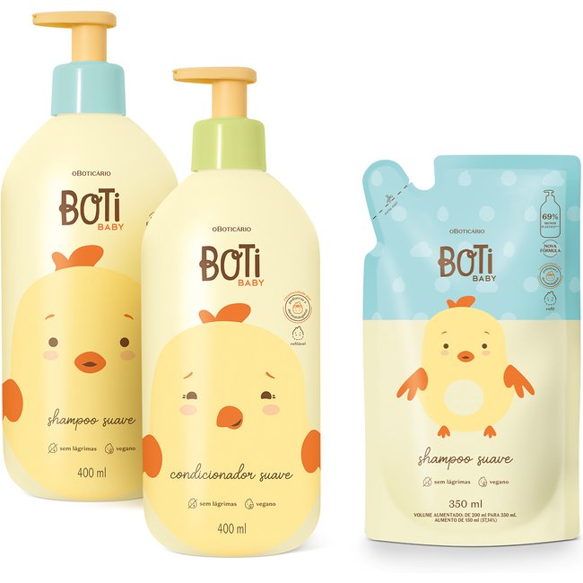 Combo Boti Baby: Shampoo Suave 400ml + Condicionador Suave 400ml + Refil Shampoo 350ml
