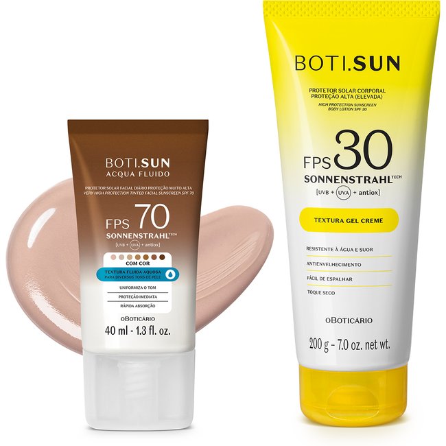 Combo Boti.Sun Protetor Solar: Facial com cor FPS70 Cor 01 200g + Corporal FPS30 200g