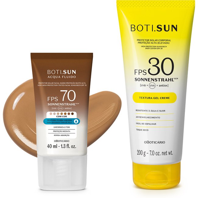 Combo Boti.Sun Protetor Solar: Facial com cor FPS70 Cor 04 200g + Corporal FPS30 200g