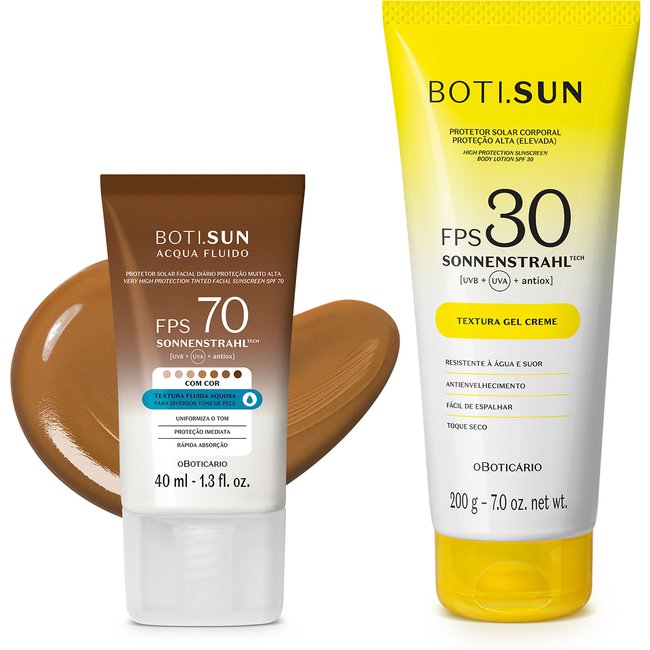 Combo Boti.Sun Protetor Solar: Facial com cor FPS70 Cor 06 200g + Corporal FPS30 200g