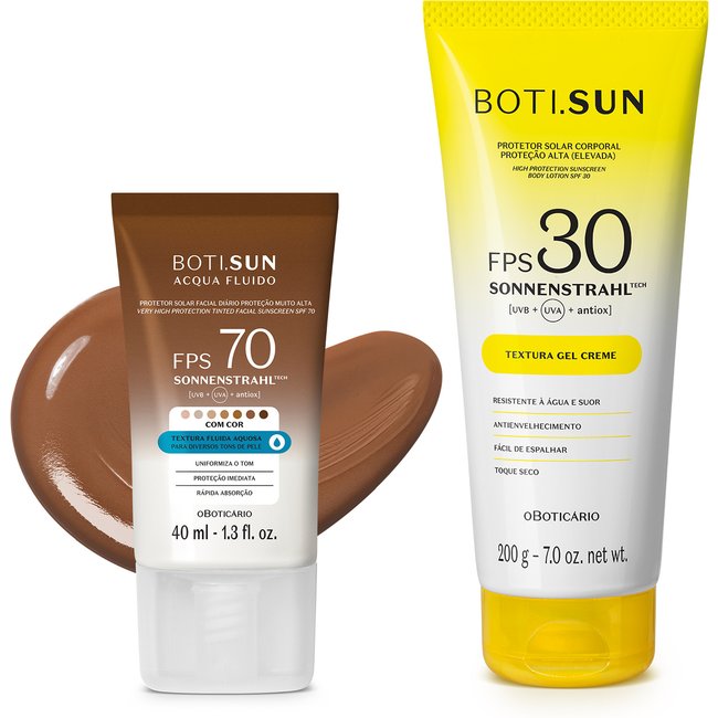 Combo Boti.Sun Protetor Solar: Facial com cor FPS70 Cor 07 200g + Corporal FPS30 200g