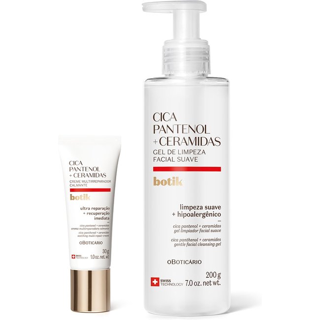 Combo Botik Cica Pantenol E Ceramidas: Gel de Limpeza Facial Suave 200g + Creme Facial Multirreparador Calmante 30g