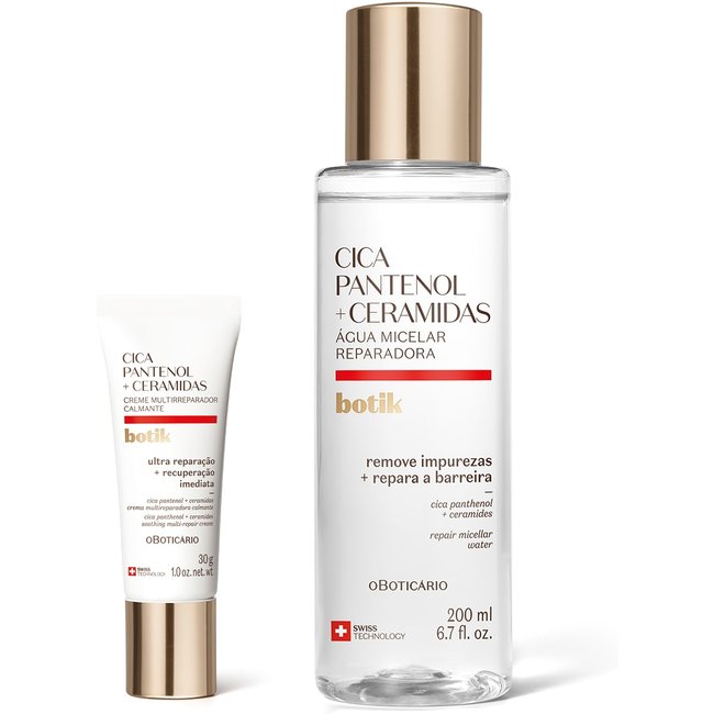 Combo Botik Cica Pantenol E Ceramidas: Água Micelar Reparadora 200ml + Creme Facial Multirreparador Calmante 30g