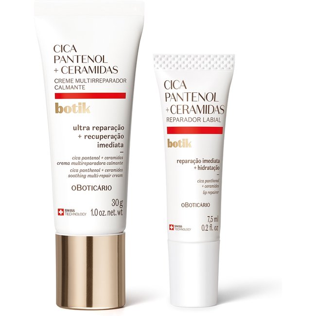 Combo Botik Cica Pantenol E Ceramidas: Creme Facial Multirreparador Calmante 30g + Reparador Labial 7,5ml