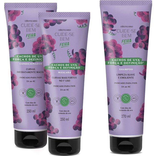 Combo Cuide-se Bem Cachos de Uva: Shampoo 270ml + Máscara Capilar 250ml +Condicionador 250ml