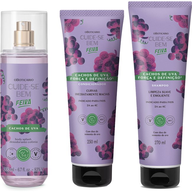Combo Cuide-se Bem Cachos de Uva: Body Splash 200ml + Shampoo 270ml +Condicionador 250ml